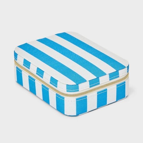 A New Day Blue White Striped Rectangular Structured Zip Travel Jewely Organizer - Picture 2 of 6